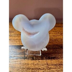 Druzy Agate Crystal Mouse Head Carving Blue Grey Sparkling Pocket Boutique New